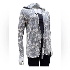 Nicole Miller 100% Linen Camouflage  Open Cardigan With Hood Size Medium
